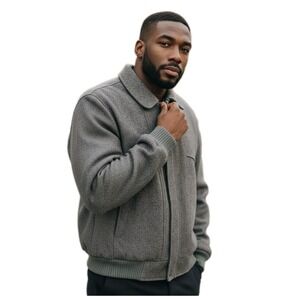 VTG Hunt Club Bomber Jacket Mens LT Large Tall Gray Wool Blend USA Made READ